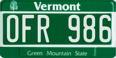 VT license plate OFR986