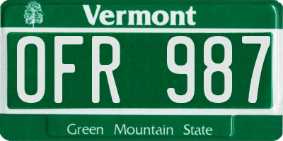 VT license plate OFR987