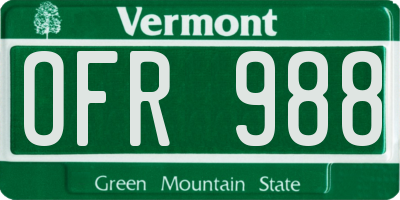 VT license plate OFR988