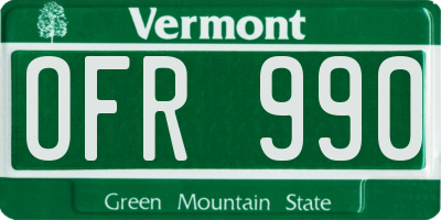 VT license plate OFR990