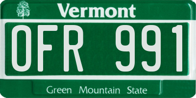 VT license plate OFR991