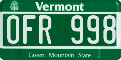 VT license plate OFR998