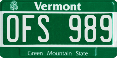 VT license plate OFS989