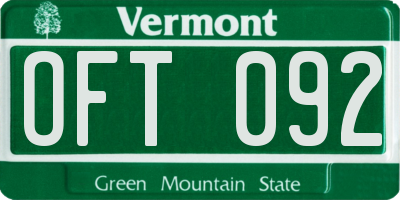 VT license plate OFT092