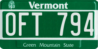 VT license plate OFT794