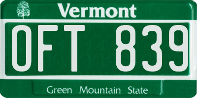 VT license plate OFT839