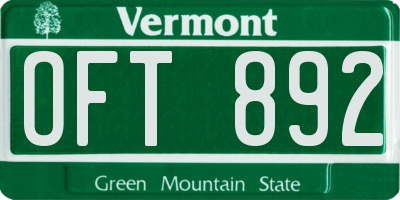 VT license plate OFT892