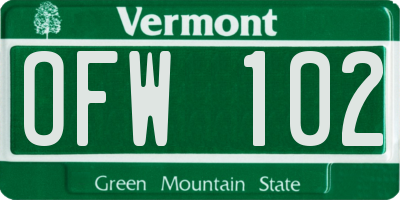 VT license plate OFW102
