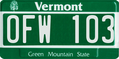 VT license plate OFW103
