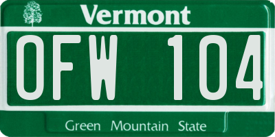 VT license plate OFW104