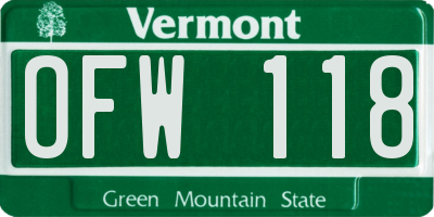 VT license plate OFW118