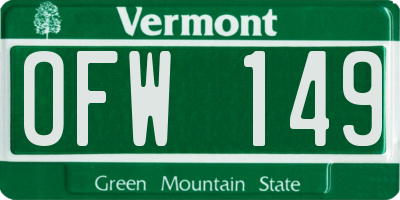 VT license plate OFW149