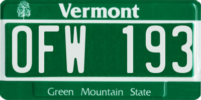 VT license plate OFW193