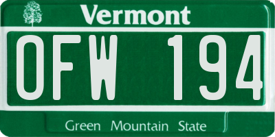VT license plate OFW194