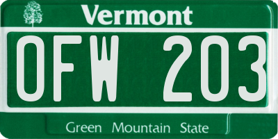 VT license plate OFW203