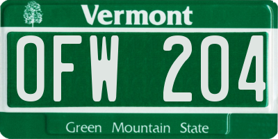 VT license plate OFW204