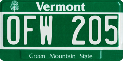 VT license plate OFW205