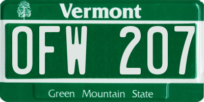 VT license plate OFW207