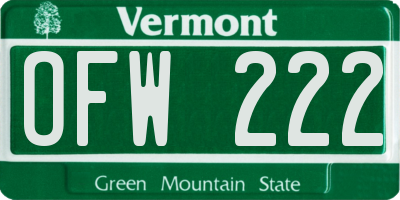 VT license plate OFW222