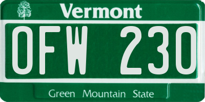 VT license plate OFW230