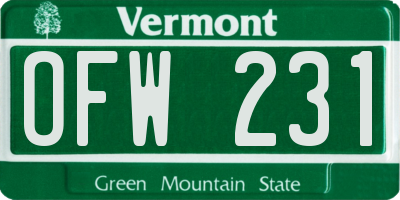 VT license plate OFW231