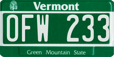VT license plate OFW233