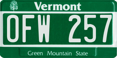 VT license plate OFW257