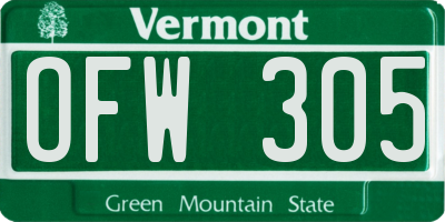 VT license plate OFW305