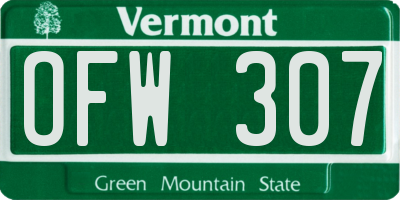 VT license plate OFW307