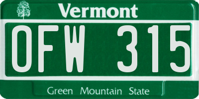 VT license plate OFW315