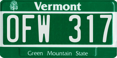 VT license plate OFW317
