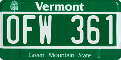 VT license plate OFW361