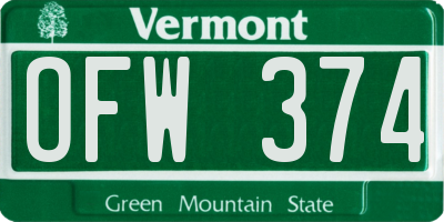 VT license plate OFW374