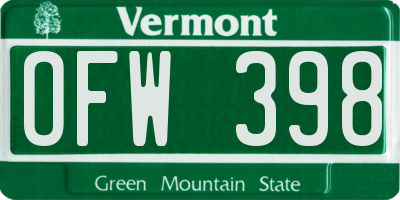 VT license plate OFW398