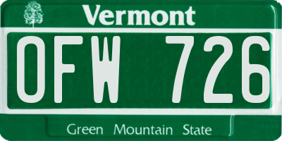 VT license plate OFW726