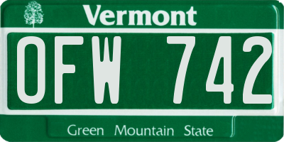 VT license plate OFW742