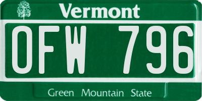 VT license plate OFW796