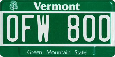 VT license plate OFW800