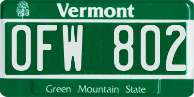 VT license plate OFW802