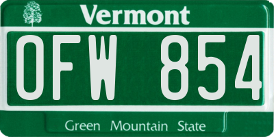VT license plate OFW854