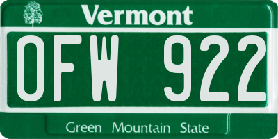 VT license plate OFW922