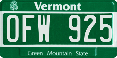 VT license plate OFW925