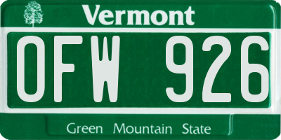 VT license plate OFW926