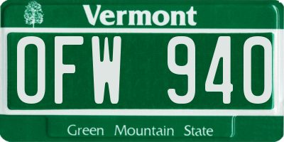 VT license plate OFW940