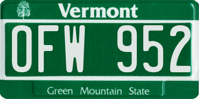VT license plate OFW952