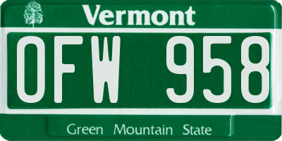 VT license plate OFW958