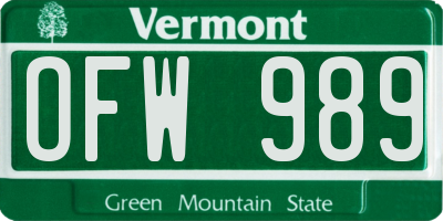 VT license plate OFW989
