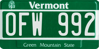 VT license plate OFW992