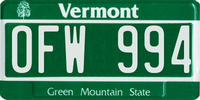 VT license plate OFW994