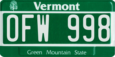 VT license plate OFW998